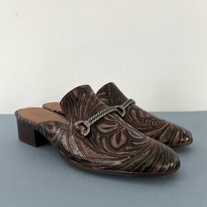 Patricia Nash Tilly Tobacco Fields Tooled Leather Floral Slip On Mule Loafers